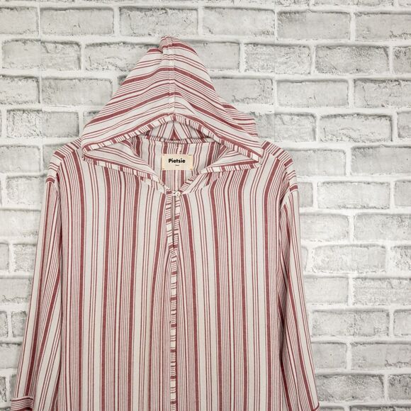 PIETSIE Women's Hoodie Caftan Dress Red Striped Size Small - Picture 6 of 10